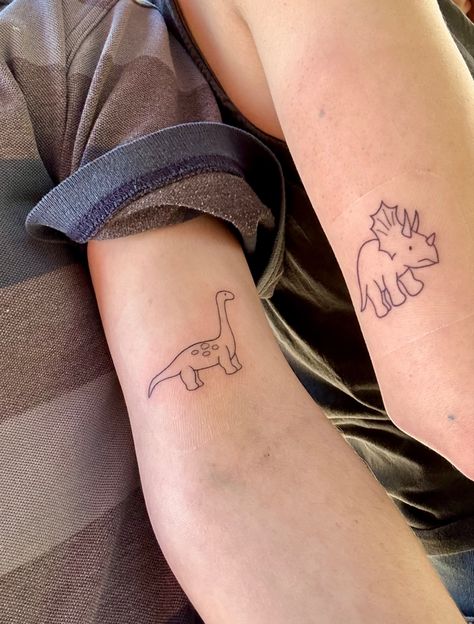 Couple Tattoos Western, Tattoos Western, Maching Tattoos, Cream Tattoo, Dinosaur Tattoo, Stick Tattoo, Dinosaur Tattoos, Matching Sister Tattoos, Elements Tattoo