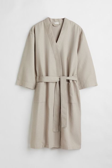 Waffled Bathrobe - Light beige - Home All | H&M CA 1 Parents Bathroom, Single Bedroom, Home Wishlist, Day Spa, Waffle Weave, Coffee Colour, Dressing Gown, Retail Therapy, Oman