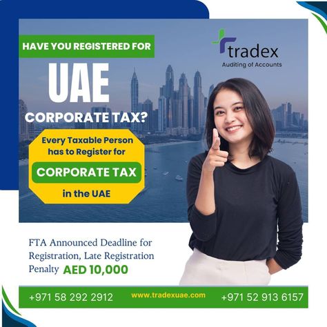 Attention Business Owners! ⏰ The deadline for Corporate Tax registration is approaching fast. Ensure your business complies with the UAE’s Corporate Tax requirements to avoid hefty penalties. 📅 Last Date for Registration: July 31, 2024 Why register now? ✅ Avoid AED 10,000 penalty ✅ Stay compliant with FTA regulations ✅ Ensure smooth business operations Don’t wait until the last minute. Contact us today for assistance with your Corporate Tax registration and filing! Contact us for more... Late Registration, Business Operations, Last Date, Business Owner, Accounting