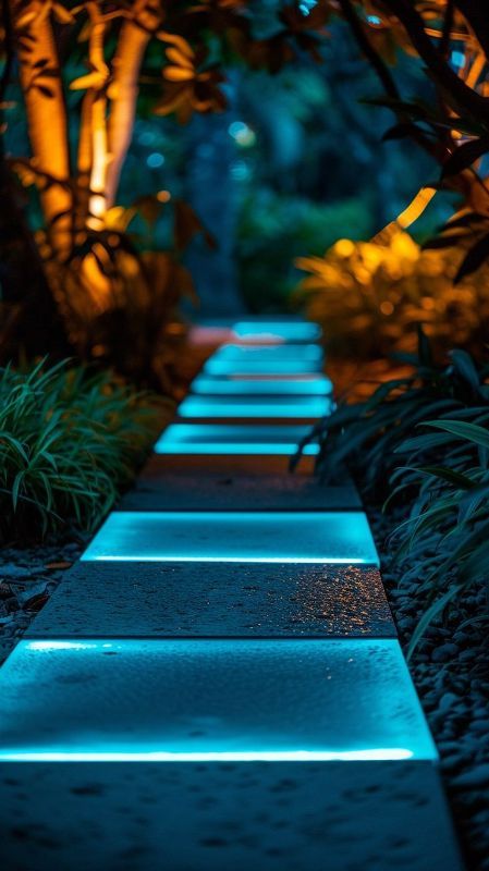 Picture of concrete, LED tiles Led Walkway, Village Vibes, Tiffany Light, Bamboo Landscape, Outdoor Lighting Design, Boat Name, Swag Wallpaper, Anchor Rope, Pathway Landscaping