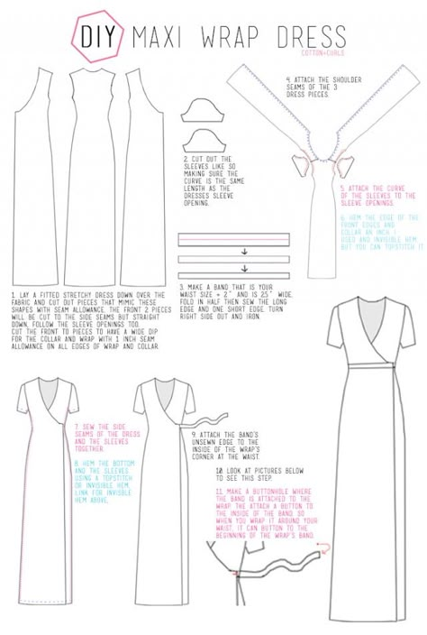 C&C: DIY Maxi Wrap Dress Diy Wrap Dress, Pola Blus, Robe Diy, Diy Sy, Projek Menjahit, Make A Dress, Simple Summer Dresses, Diy Wrap, Sew Ins