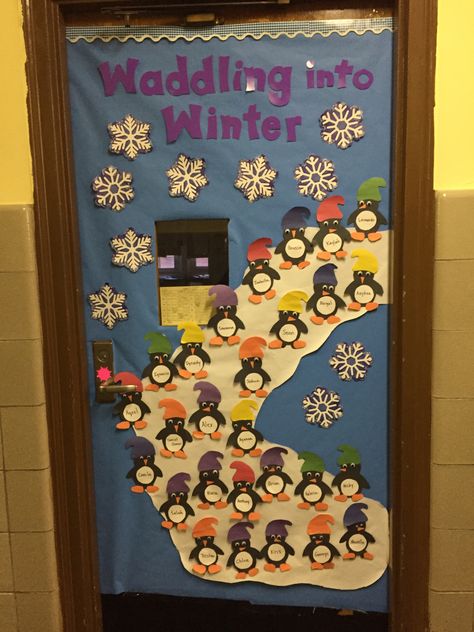 Waddling into winter door Penguin Classroom Door, Classroom Door Design, January Door Decorations, Winter Door Decorations Classroom, Winter Classroom Door, Art Games For Kids, Classroom Door Decorating, Chillin With My Snowmies, Christmas Doors