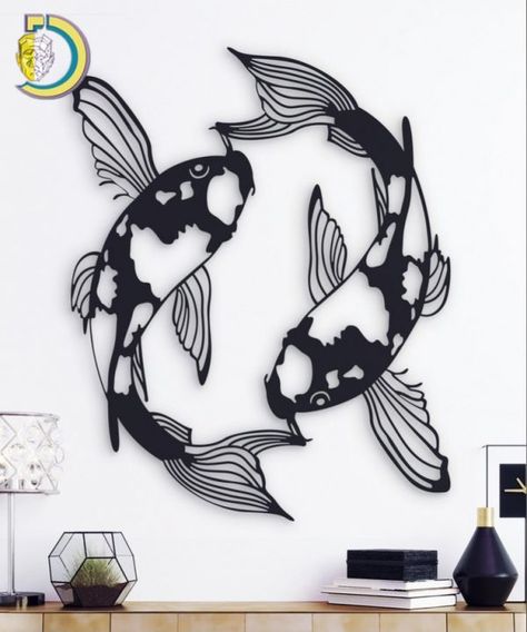 Koi Fish Metal Wall Art, Koi Wood Art, Japanese Wall Decor, Metal Fish Wall Art, Japandi Wall Art, Fish Wall Decor, Large Metal Wall Art, Above Bed Decor, Laser Art