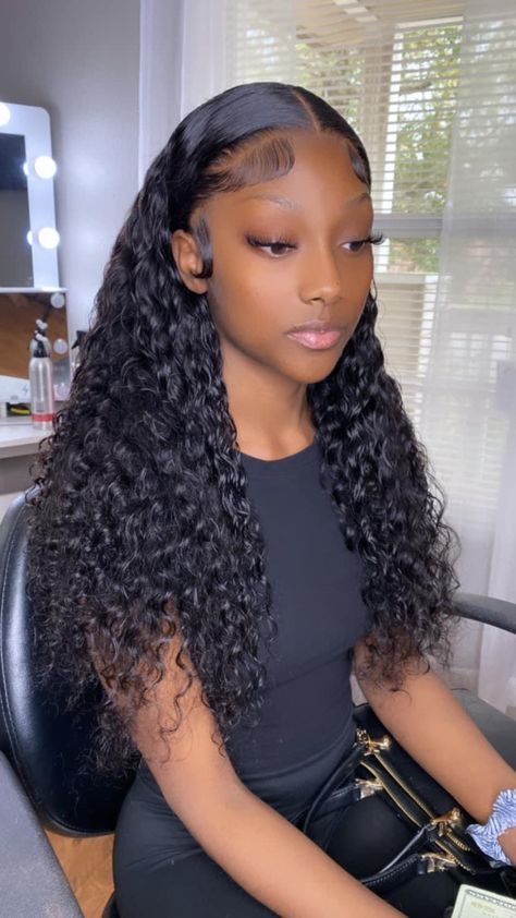 Wet Curly Lace Front Wigs, Wet And Wavy Lace Front Wig Middle Part, Faux Locs Marley Hair, Black Bridesmaids Hairstyles, Lacefront Wigs, Sleek Braided Ponytail, Weave Ponytail Hairstyles, Sleek Ponytail Hairstyles, Frontal Wig Hairstyles