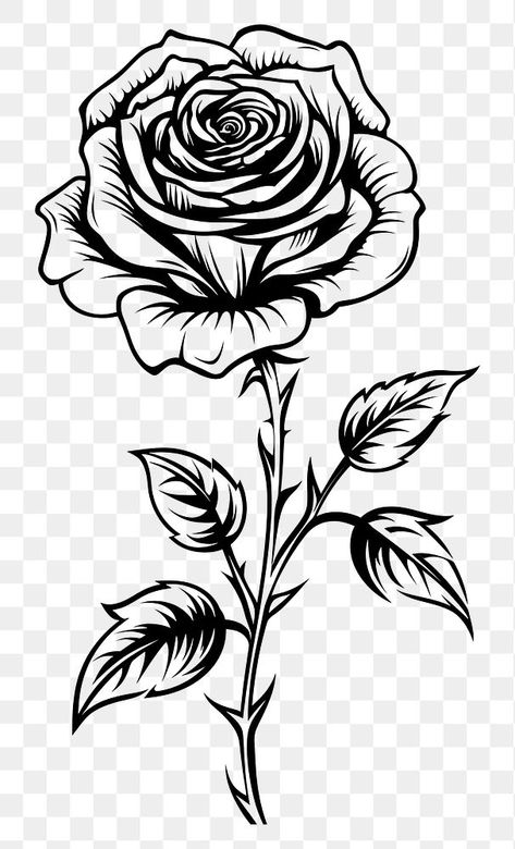 Png Black And White, Pink Rose Drawing, Rose Svg, Rose Png, Rose Vector, Rose Doodle, Illustration Rose, Rose Outline, Painting Logo