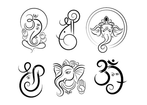 Premium Vector | Lord ganesha symbol collection Shree Symbol Logo, Om And Ganesh Tattoo Design, Ganesh And Om Tattoo, Om With Ganesha Tattoo Designs, Shree Tattoo Design, Ganesh Vector Art, Ganpati Vector Art, Shree Ganesh Drawing, Ganpati Symbol