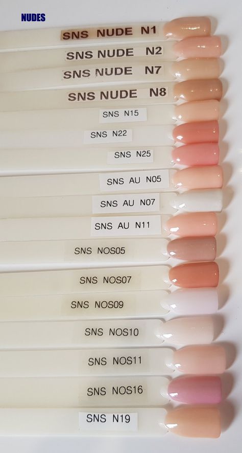 SNS N1 N2 N7 N8 N15 N22 N25 AU N05 AU 07 AU N11 NOS05 NOS07 NOS09 NOS10 NOS11 NOS16 N19 Sns Dip Nails, Nail Dipping Powder Colors, Shellac Nail Colors, Dip Nail Colors, Sns Nails Colors, Nails Shellac, Nude Colour, Sns Nails, Nails Colors