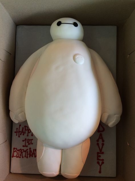 Baymax cake filled with cherry chip cake, raspberry filling. Head, arms and legs made out of rice krispies. Cake made by "Cakes by Stephanies" from Monroe, MI. Baymax Birthday Cake, Baymax Smores, Rice Krispies Cake, Big Hero 6 Dessert, Big Hero 6 Birthday Cake, Baymax Cake, Cake Raspberry Filling, Baymax Birthday, Baymax Party