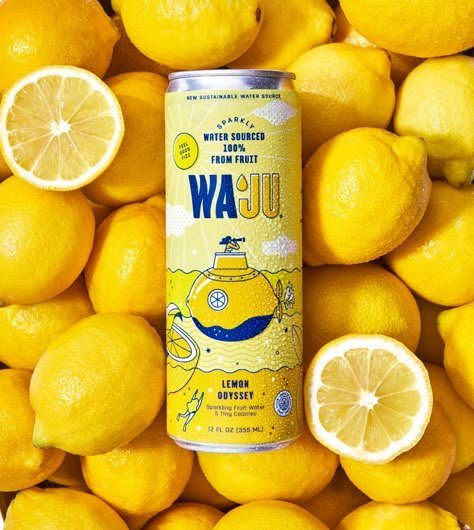 Waju Is The First Upcycled Sparkling Water From Fruit | Dieline - Design, Branding & Packaging Inspiration Sparkling Water Packaging, Juice Label Design, Soda Packaging, Coffee Packaging Design, Can Packaging, Drinks Packaging, Water Packaging, Juice Branding, Drinks Packaging Design