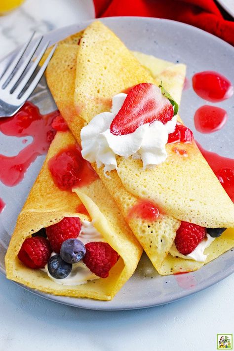 Rice Flour Desserts Gluten Free, Rice Flour Crepes Recipe, Sweet White Rice Flour Recipes, June Desserts, White Rice Flour Recipes, Rice Flour Crepes, Healthy Puddings, Gluten Free Crepes Recipe, Dinner Crepes