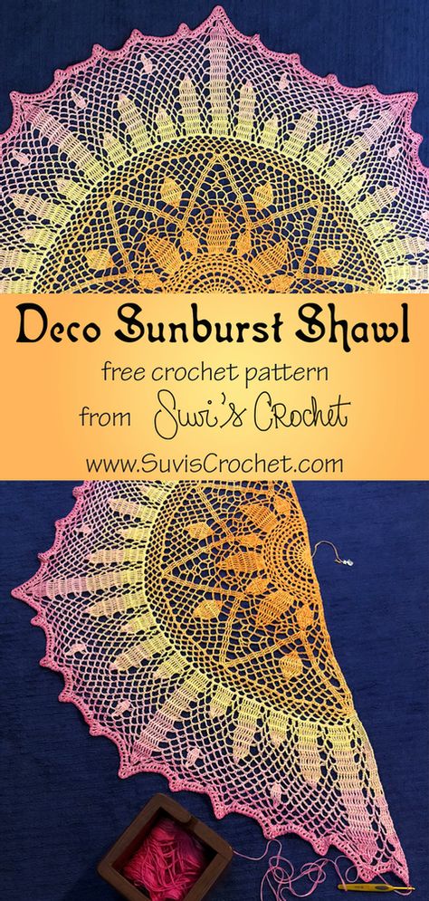 Deco Sunburst Shawl Crochet Shawl Free, Crochet Shawl Pattern, Crochet Shawl Pattern Free, Crochet Shawls And Wraps, Shawl Patterns, Shawl Crochet Pattern, Crochet Poncho, Shawl Pattern, Stained Glass Window