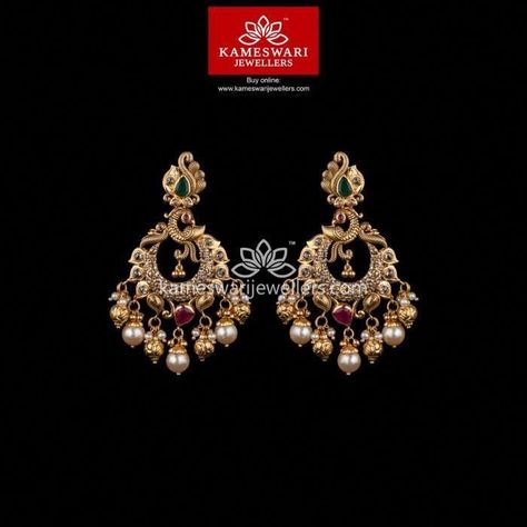 Latest antic earrings collection Kameswari Jewellers, Buy Earrings Online, Gold Earrings Indian, Gold Jhumka Earrings, Indian Jewelry Earrings, Gold Earrings Models, Gold Jewelry Simple Necklace, Gold Bridal Jewellery Sets, Indian Jewellery Design Earrings