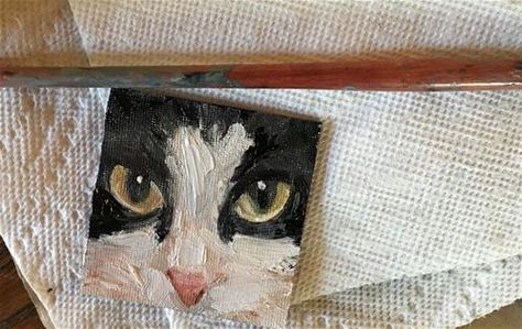 Cat Canvas Art, Tiny Cat Painting, Cat Mini Painting, Mini Cat Painting, Painting Ideas Cat, Mini Paintings Ideas, Cat Painting Easy, Mini Canvas Art Easy, Cat Painting Acrylic