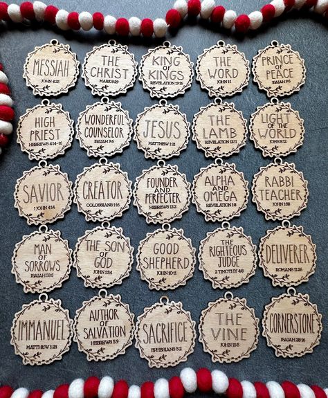 Scripture Ornaments, Names Of Jesus Advent, Nativity Tree, Name Ornaments, Laser Cut Decor, Christ Centered Christmas, Names Of Christ, Christian Ornaments, Jesus Christmas