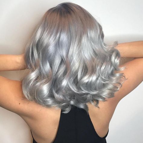 Metallic Gray Hair Color Metallic Silver Hair, Cool Tone Hair Colors, Metallic Hair Color, Grey Hair Color Silver, Silver Hair Dye, Grey Hair Dye, Gorgeous Gray Hair, Silver Hair Color, Hairstyles Bun