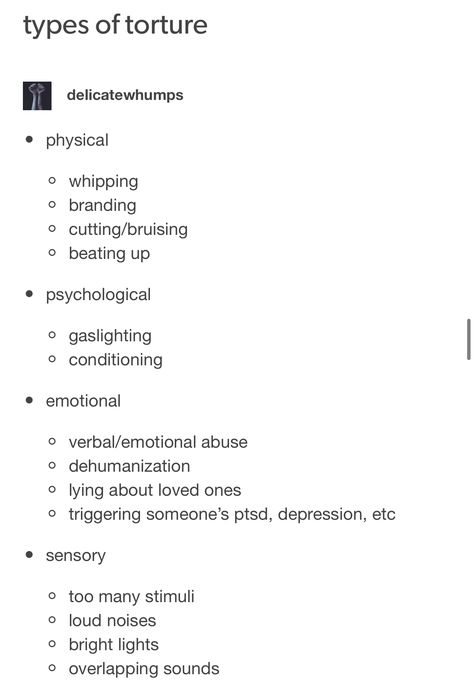 Writing Blind Characters, Torture Methods Writing, Writing Stab Wounds, Fatal Flaws For Characters, Torture Methods For Writing, Writing Torture Scenes, Writing Gore, Torture Writing Prompts, Ability Ideas