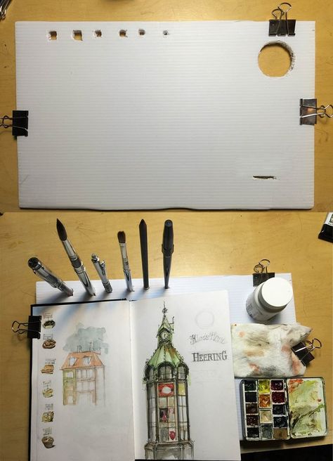 DIY plein air palette — Amanda Kavanagh Art Edc, Easel Ideas, Plein Air Easel, Sketching Inspiration, Plein Air Watercolor, Watercolor Travel, Travel Art Kit, Watercolor Supplies, Travel Art Journal