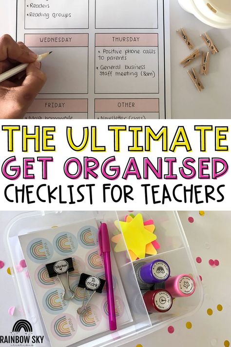 Teacher Organisation Primary, Organizing Teacher Desk, Organization Checklist, Teacher Binder Organization, Classroom Setup Elementary, Organize School, Teacher Desk Organization, Teacher Communication, Kindergarten Organization