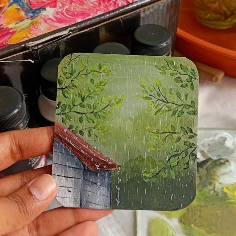 Calm, creative and green 💚🌿✨ . . Using @granotone acrylic paints ✨ . . #acrylicpainting #paintingforbeginners #rainpainting #aestheticpainting #artinspiration . . (Acrylic painting ideas, monsoon vibes, aesthetic painting, painting for beginners, art, artist, art explore) . . . How's rain treating your city? Rain Scenery Painting, Gouache Journal, Monsoon Painting, Quick Acrylic Painting, Green Aesthetic Painting, Cultural Drawing, Acrylic Scenery, Acrylic Colour Painting, Acrylic Landscape Paintings