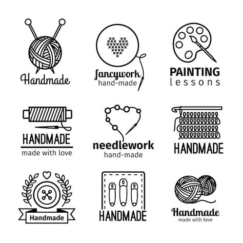 Iconos de línea fina negra hecha a mano ... | Premium Vector #Freepik #vector #fondo #logo #vintage #corazon Handmade Logo Design, Sewing Logo Design, Sewing Logo, Handmade Logo, Craft Logo, Trendy Sewing, 카드 디자인, Sketch Notes, Logo Diy