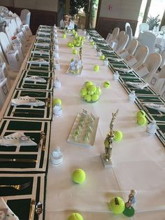 Anders Ruff Custom Designs, LLC: Tennis Party with Lara Shriftman Tennis Banquet Decorations, Tennis Banquet Ideas, Tennis Favors, Tennis Ball Crafts, Tennis Room, Tennis Decorations, Tennis Birthday Party, Tennis Ideas, Wimbledon Party