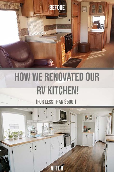 How We Renovated our RV Kitchen on a Budget! - Megan Jones Rv Backsplash, Bright Modern Farmhouse, Rv Kitchen Remodel, Easy Kitchen Renovations, Kitchen Renovation Diy Ideas, Mobile Home Kitchens, Camper Remodeling, Rv Interior Remodel, Camper Trailer Remodel