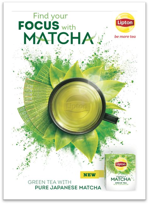 Find Focus with Lipton's Magnificent Matcha Green Tea #LiptonMatcha #ad Matcha Packaging, Packaging Graphic Design, Lipton Tea, Tea Packaging Design, Ads Creative Advertising Ideas, Creative Advertising Design, Tea Design, Graphic Design Ads, Food Graphic Design