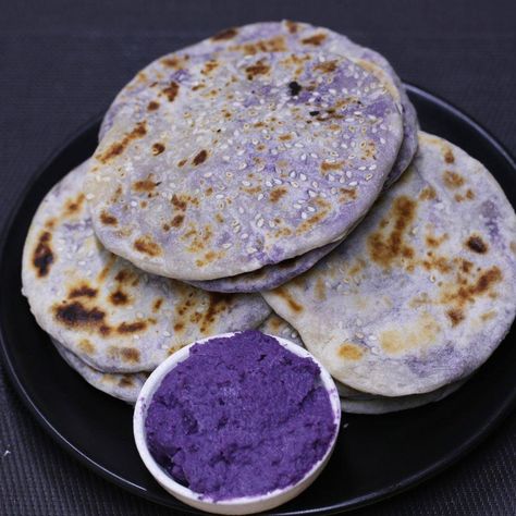 UBE Piaya | UBE Piaya this is purple yam Filipino flat bread and is a variation of the muscovado flat bread we cook recently. Ingredients: Filling ------ 50g... | By Pagkaing Pinoy TV Pagkaing Pinoy, Purple Yam, Flat Bread, Flatbread, Pastry, Bread, Tv, Purple, Quick Saves