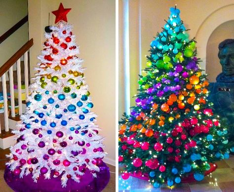 Rainbow Christmas Tree, Unique Themes, Christmas Tree Decorating Themes, Rainbows Christmas, Creative Christmas Trees, Merry Bright Christmas, Christmas Themes Decorations, Unique Christmas Trees, Christmas Tree Inspiration