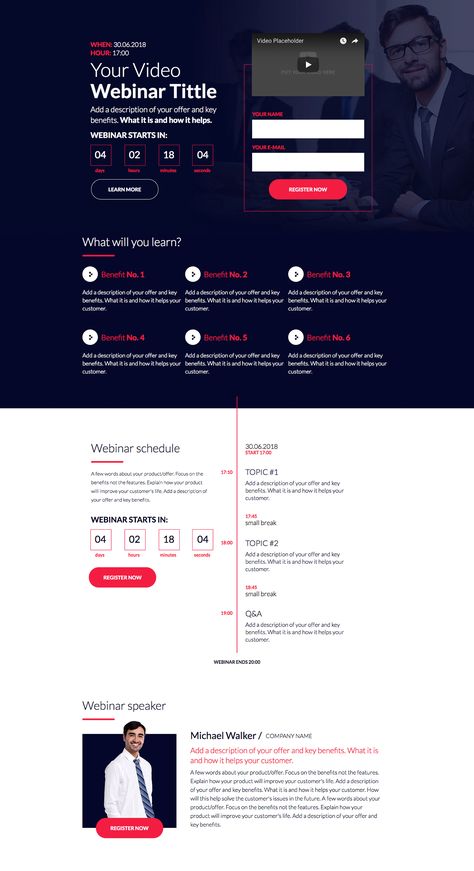 Video Webinar Landing Page Template Webinar Page Design, Webinar Landing Page, Webinar Design Inspiration, Event Page Design, Email Newsletter Inspiration, Webinar Invitation, Desain Ux, Webinar Design, Landing Page Inspiration