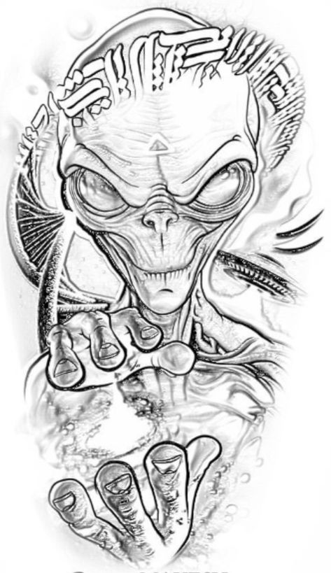 Alien Tattoo Outline, Alien Tattoo Design For Men, Alien Tattoo Stencil, Alien Stencil, Alien Tattoo Design, Alien Tattoo Ideas, Tattoo Alien, Geometric Line Tattoo, Egyptian Tattoo Sleeve