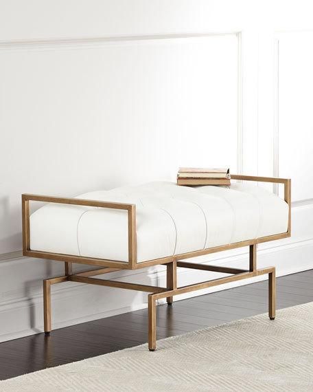 Geometric Motif White and Gold Bench Tufted Furniture, Minimalist Dekor, John Richard Collection, Interior Design Minimalist, Tufted Bench, Tufted Leather, Leather Bench, Handcrafted Furniture, John Richard