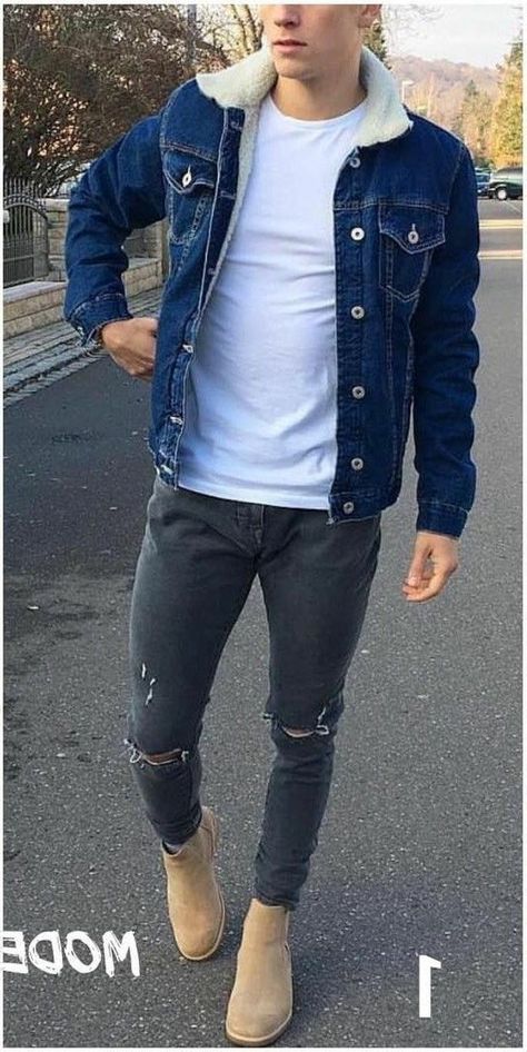 Chelsea Boots Men Outfit, Men's Denim Style, Moda Denim, Stylish Men Casual, Winter Outfits Men, Mens Fashion Casual Outfits, Stylish Mens Outfits, Men Fashion Casual Outfits, Denim Jacket Men