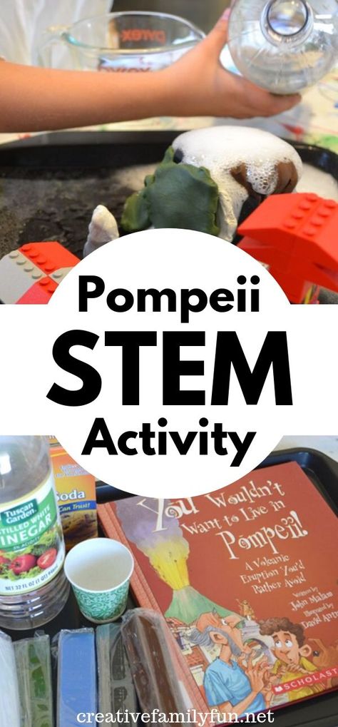 Mount Vesuvius Activity STEM Challenge - Creative Family Fun Ancient Rome Kids Projects, Crazy Classroom, Ancient Rome Kids, Ancient Rome Activity, Pompeii History, Ancient Rome Projects, Rome Activities, Stem Learning Activities, Mount Vesuvius