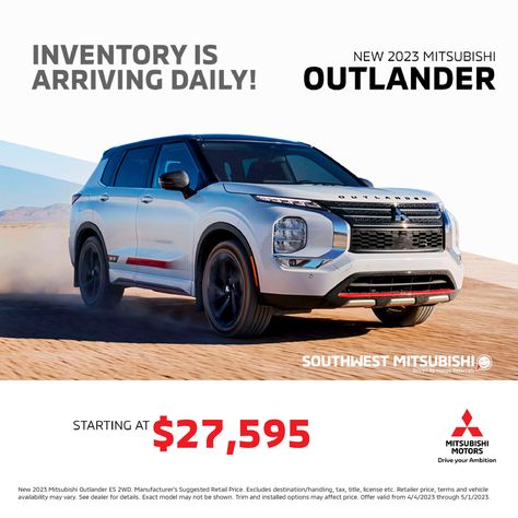 Check the 2023 #mitsubishi #outlander For more info call 281-819-6800 ➡️ 26215 Southwest Fwy, Rosenberg, Tx #mitsubishitexas #mitsubishimotors #driveyourambition #mitsubishitx #houstondealership Mitsubishi Motors, Mitsubishi Outlander, Outlander