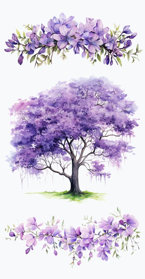 Clipart flowers Flower Landscape Watercolor, Jacaranda Tree Drawing, Lilac Tree Tattoo, Jacaranda Tree Painting, Wisteria Tree Drawing, Wisteria Tree Tattoo, Jacaranda Tree Tattoo, Wisteria Tree Painting, Jacaranda Tattoo