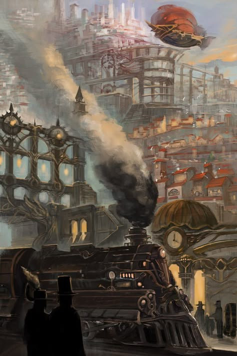 Steampunk Aesthetic Dark, Ville Steampunk, Steampunk City, Steampunk World, Steampunk Artwork, Steampunk Tendencies, Steampunk Aesthetic, Fantasy City, Fantasy Setting