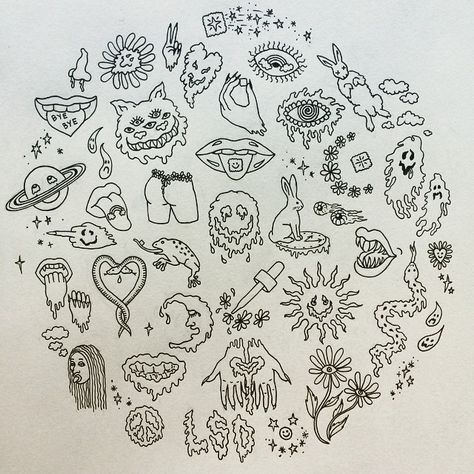 LSD flash  Coming to London Monday 23rd ~ Friday 27th for #sticknpokes email taticompton@yahoo.com to make an appt. ❤️ Stick And Poke Style Tattoo, Dice Stick And Poke, Witch Doodles, Stick And Poke Tattoo Ideas For Stoners, Detailed Stick And Poke Tattoo, Stick Amd Poke Tattoo Ideas, Flash Art Tattoos, Object Illustration, Tato Flash