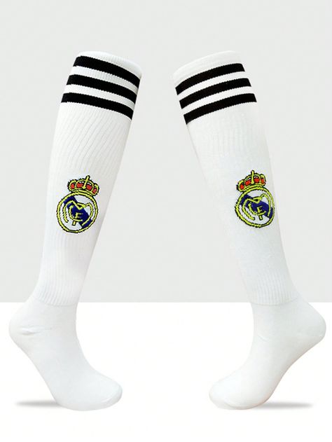 White  Collar  Fabric Animal,Cartoon,Striped  Embellished   Men Socks Rail Madrid, Madrid Football, Mens Sports Socks, Football Socks, Men Socks, Mens Club, Animal Cartoon, Football Kits, Athletic Socks