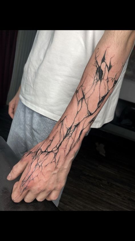 Grungy Tattoos For Men, Forearm Sleeve Ideas For Men, Abstract Hand Tattoo Men, Corruption Tattoo Design, Abstract Art Tattoo Sleeve, Hand Tattoos Pattern, Hand Abstract Tattoo, Edgy Sleeve Tattoo, Smokey Tattoo Sleeve