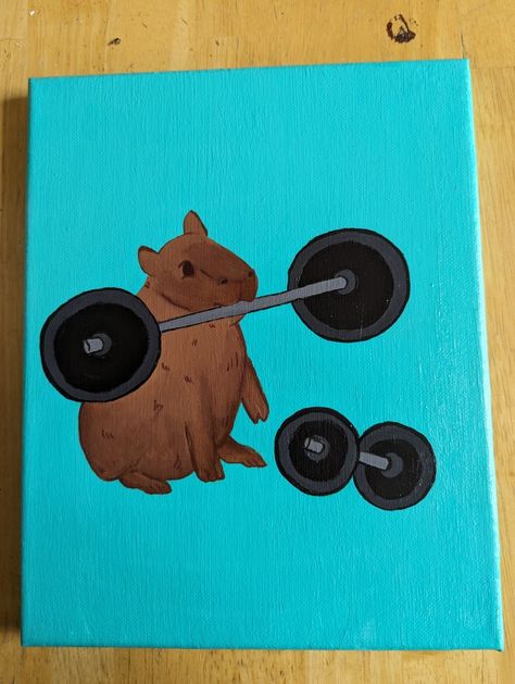 Capybara at the gym, painted on 8x10 canvas with acrylic for a friend's birthday Gym Canvas Painting, Easy Capybara Painting, Capybara Painting, At The Gym, Friend Birthday, The Gym, Painting Ideas, Random Stuff, Cute Art