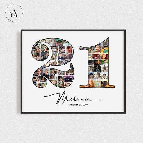 21 Anniversary, 21st Birthday Pictures, Prints Collage, Collage Posters, Birthday Photo Collage, 21st Anniversary, Collage Gift, Number 21, Photo Collage Gift