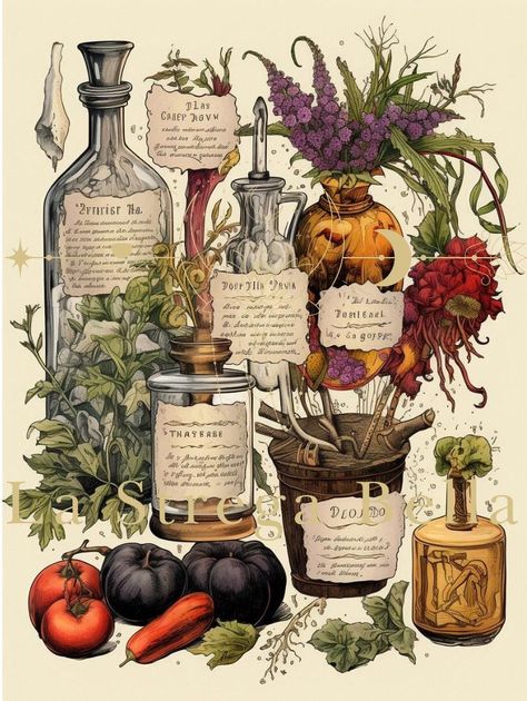 Witchy herbs and potions on a poster: This download is for 1 poster  The watermark will not be visible on the file you receive. This is a digital sheet which you download and print yourself - no need to wait. You can DOWNLOAD INSTANTLY. Please note that NO physical item will be sent. IMPORTANT NOTES ** Only digital files included. ** No physical item will be shipped. ** The image above shows you what the design looks like after printed and framed. ** Colors may vary slightly depending on the resolution of your screen. ** Printing results will also vary depending on your printer. ** Purchases are for PERSONAL USE only. You may not reproduce or re-sell in either print or digital form. All files are high quality 300 (dpi, pixels per inch) Witch digital prints on Etsy are an affordable and con Herbs Poster, Witchy Herbs, Personal Altar, Witch Herbs, Witch Aesthetic, Witch Art, Detailed Drawings, Kitchen Witch, Witchy Vibes