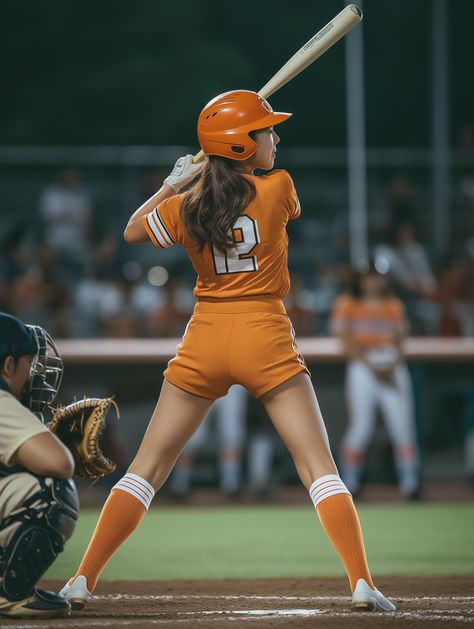 🌟⚾️ Meet the trailblazer of women's sports! Our first Japanese female professional baseball player is making history under the night lights! 🌙✨ Dressed in her bold orange uniform and ready to swing, she's not just playing; she's redefining the game! 🚀 With her helmet secured and gear on point, she’s focused on the pitch from the opposing team. Captured from behind, this dynamic shot showcases t... Breaking Barriers, Baseball Women, Body Reference, Female Body, Women's Sports, Story Inspiration, Japanese Women, Baseball Players, Night Lights