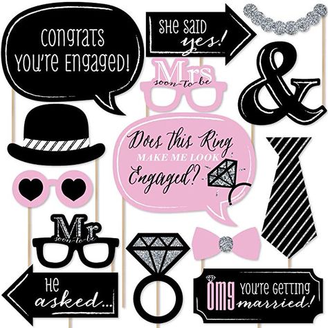 Engagement Photo Booth, Small Engagement Party, Fun Engagement Party, Engagement Props, Engagement Party Diy, Engagement Party Planning, Engagement Party Games, Diy Photo Booth Props, Photo Booth Prop