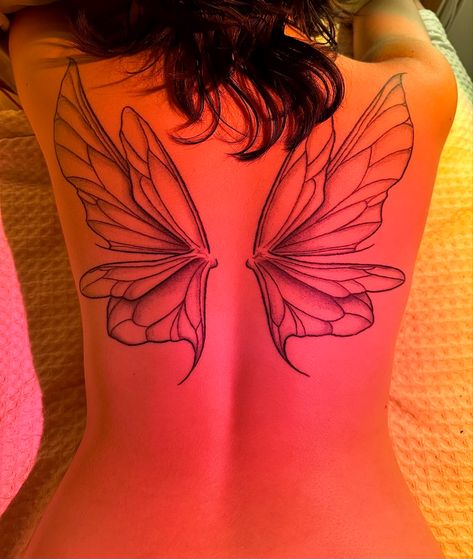 picture of my back piece, my real life fairy wings Fairy Wing Tattoos, Butterfly Wing Tattoo, Back Tattoo Women Spine, Spine Tattoos For Women, Tattoos For Black Skin, Pretty Tattoos For Women, Dope Tattoos For Women, Cute Tattoos For Women, Back Tattoo Women