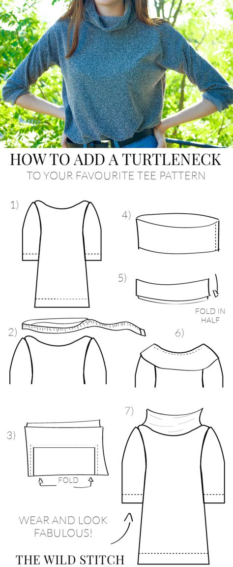 Tutorial: How to Add a Turtleneck to any Tee Pattern — Maker Style Turtle Neck Shirt, Cozy Clothes, Shirt Sewing, Fall Sewing, Shirt Sewing Pattern, Diy Sweatshirt, Dress Making Patterns, Tees Pattern, Turtleneck Shirt