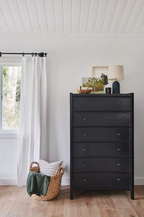 Remodel Farmhouse, Amber Interiors Design, Black Dresser, Black Dressers, Decor Plants, Shoppe Amber Interiors, Tall Dresser, Decoration Painting, Amber Interiors