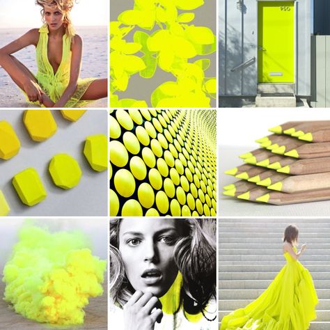 color inspiration / #colorinspo / color inspo / color combo / color palette / yellow / neon yellow / neon / collage / mood board / visual inspiration board Neon Yellow Palette, Neon Yellow Branding, Neon Yellow Color Palette, Neon And Neutral, Neon Collage, Neon Inspiration, Yellow Branding, Neon Colour Palette, Yellow Color Palette