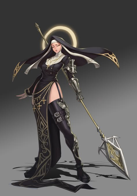 Battle Nun Character Design, Nun Character Design, Priest Character Design, Battle Priest, Nun Art, Angel Girl, Fantasy Warrior, Female Character Design, Dark Fantasy Art